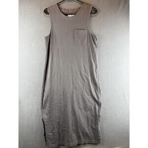 Pact Organic Cotton Midi Dress Size Small Gray Slit Sleeveless Scoop Neck